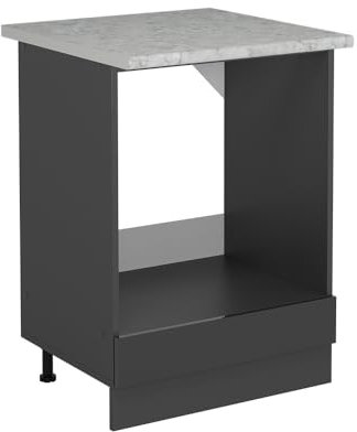 Vicco Herdumbauschrank R-Line, Herdschrank, Anthrazit Hochglanz, 60 cm AP Marmor