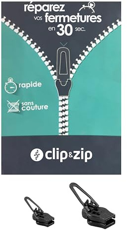 Pack de 2 curseurs de réparation pour fermetures éclair plastique - Clip&Zip (Noir)