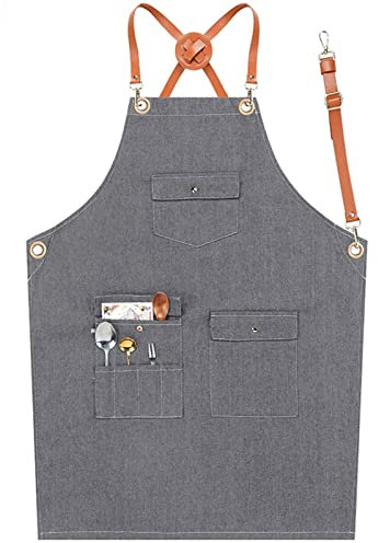 Holzschürze, Werkzeugschürze, Schürzen for Männer, strapazierfähige Arbeitsschürze aus gewachstem Canvas, Multifunktions-Werkzeugschürzen mit Werkzeugtaschen, Werkstattschürze for die Küche(Gris)