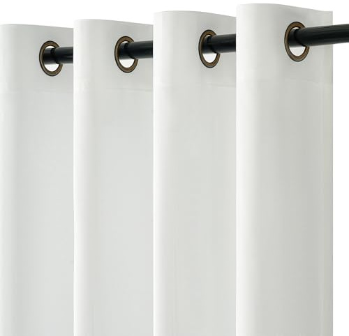 Topfinel 2 Stücke Vorhang Weiß Kurz Vorhänge Halbtransparent Licht Filtern Leinenoptik Boho H 160 x B 140 cm Wohnzimmer Gardinen Kurze Vorhänge mit Ösen Linen Curtains