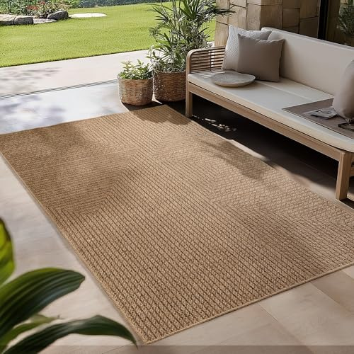 Carpetsale24 Tappeto per Interni ed Esterni, robusto, resistente alle intemperie e facile da pulire, con effetto juta naturale, ideale per soggiorno, cucina, terrazza, giardino e balcone, 120x170 cm