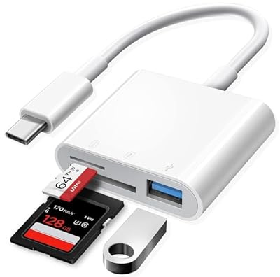 Lettore di schede da USB C a SD per iPhone iPad, lettore di schede di memoria 3 in 1 con adattatore USB per fotocamera SD/TF compatibile con iPad, lettore di schede di tipo C per iPhone 16/15, iPad