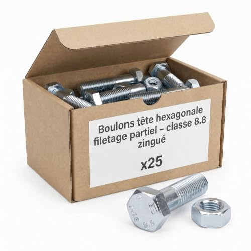 25 boulons SB 8.8 EN15048 zingués 12x90 filetage partiel