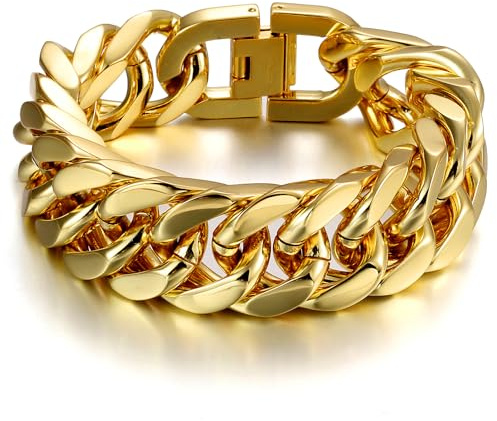 AFSTALR Gold/Silber/Schwarz Armband Herren Edelstahl Armbänder Panzerkette 8/12/17mm Breite Glatt Kubanische Cuban Armreif Men's Bracelets Schmuck Jewellery Geschenk für Männer Jungen 18cm/20cm/22cm