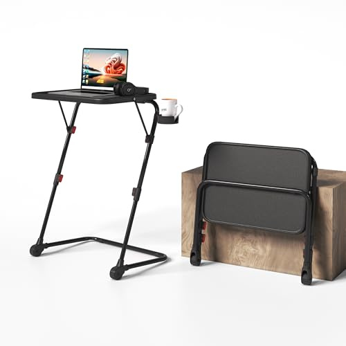 MEUBLE COSY Scrivania Pieghevole Tavolino da Letto Altezza Regolabile Tavolo da Caffè Senza montaggio per Ufficio Soggiorno Camera da Letto Studio con Porta Bicchiere, Beige