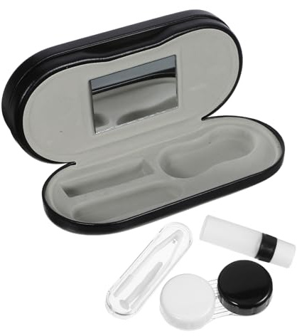 POPETPOP Caja Portalentes Pequeña Negra de Viaje en PU para Lentes | Doble Uso, Diseño Portátil, para Maleta y Mochila, Interior Flocking, Juego de 1