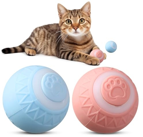 2 Stück Katzenspielzeug Elektrisch Katzenball: Interaktives Katzenspielzeug Ball mit LED-Licht, Selbstdrehender 360-Grad-Ball Interaktives Katzen Spielzeug Katzenball USB Wiederaufladbarer