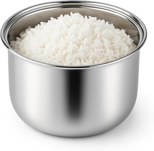 Rice Cooker Pot Replacement, 304 Stainless Steel Inner Pot for Rice Cookers, Durable Non-Stick Inner Bowl, Universal Fit, Easy to Clean, Even Heating for Perfect Rice, 5.5 Cups