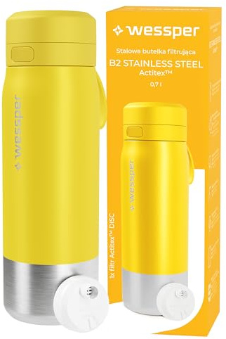 Wessper borraccia filtrante acqua inox 700ml, filtro Actitex Disc - Giallo | borraccia filtro acqua potabile, filtro dell'acqua carbone attivo, Contatore di Sostituzione del filtro Integrato