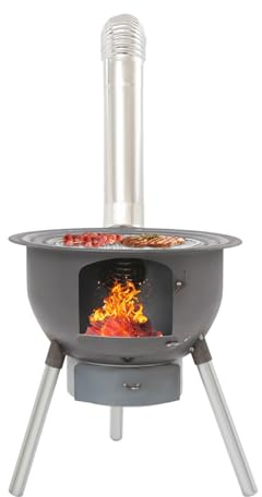 Réchaud à bois portable 2 en 1 avec grille de cuisson, rond en acier inoxydable avec tuyaux de cheminée, barbecue au charbon de bois pour tente, camping, extérieur, pique-nique, chauffage
