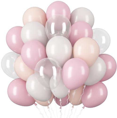 Luftballons Hellrosa Weiß,60 Stück Rosa Beige Luftballons Geburtstag,12 Zoll Rosa Weiß Latex Helium ballons,Partyballon für Hochzeit,Geburtstag,Brautparty,Graduierung,Partydeko