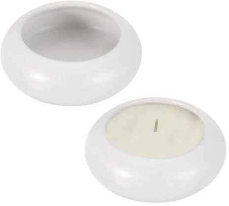 sourcing map Pebble Tealight Candle Jars, 2 Pack Handcrafted Ceramic Tea Light Holder for Home Decor, Garden, Table Centerpiece, Wedding, Desk Shelf Decor, White
