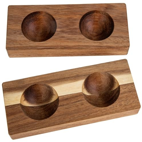 DEARMAMY Portauova in Legno Naturale 2 Pezzi, Vassoio per Uova da Cucina e Frigorifero, Organizzatore Stabile per Conservazione Sicura delle Uova Sul Piano di Lavoro