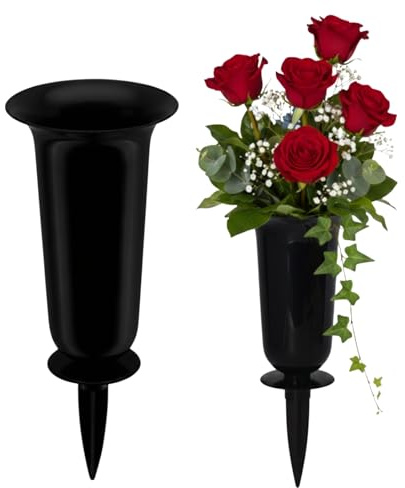 matches21 HOME & HOBBY Wetterfeste Grabvasen mit Erdspieß 37 cm schwarz - 2 Friedhofsvasen zum Stecken als Grabschmuck