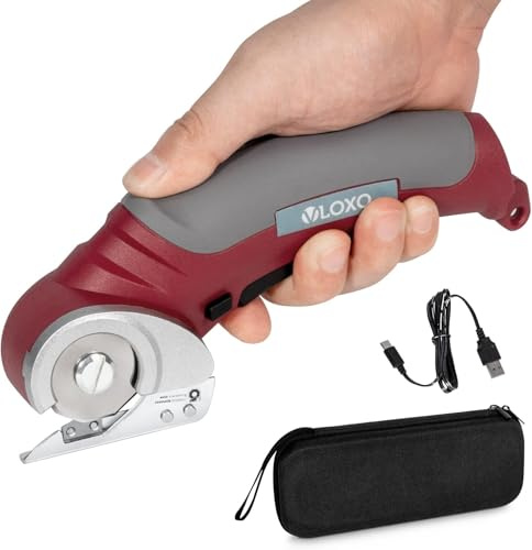 VLOXO Elektrische Schere 4.2V Kabellos Kartonschneider mit 2 Ersatzklingen | Akku-Universalschneider Rollschneider Akkuschere für Stoff Teppich Leder Filz Kunststoff DIY Büro Handwerk