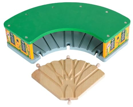 Fxzqgnh Holzeisenbahn, Rundhaus, Spielzeugeisenbahn Aus Holz, Mehrfarbiger Holzlokschuppen mit Weichen für Kinder
