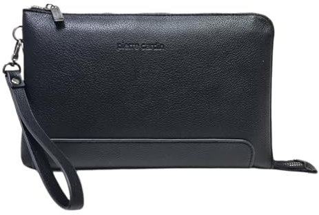 Pierre Cardin Sac à main en cuir synthétique, noir, bleu et marron, avec poignée amovible, dimensions 25,5 x 16,5 x 2 cm, article 14 impression logo à feu sur le devant