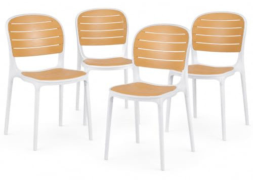BAKAJI Set 4 Sedie Impilabili in Polipropilene con Schienale Effetto Legno, Sedia da Esterno e Interno Resistente Fino a 140kg, Design Moderno, 45 x 55.5 x 82 cm, Casa, Ufficio, Bar