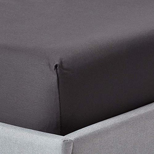 HOMESCAPES Drap Housse 140x200 cm, Bonnet 30 cm et Jupe élastique, 100% Satin de Coton égyptien 1000 Fils, Coloris Gris foncé