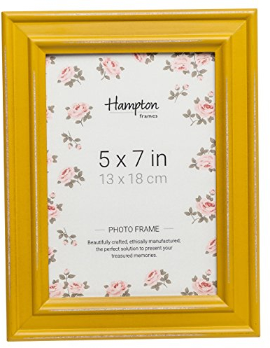 Hampton Frames | Cornice portafoto in legno anticato, 13x18 cm, giallo senape | Stile shabby chic, vetro, montaggio da tavolo o parete | Arreda casa e ufficio