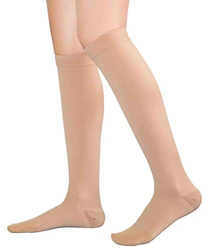 TOFLY® Compression Stockings (Pair), Medical Grade Firm Support 20-30mmHg, Opaque, Unisex, Close-Toe Knee High Compression Socks for Varicose Veins, Edema, Shin Splints, Nursing, Travel, Beige M