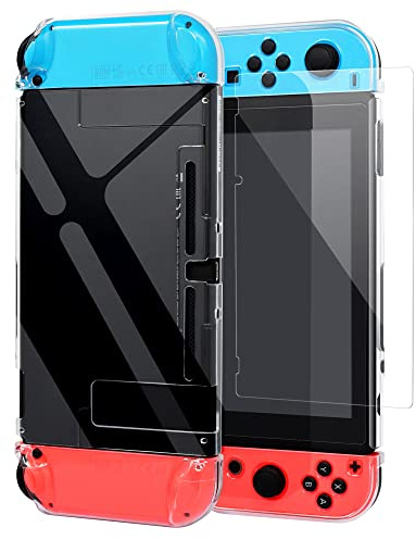 Dockable Protective Case for N-Switch 1 with Screen Protector, Thumb Grips | (NOT for Switch 2/OLED)YUANHOT 3-in-1 Crystal Clear Hard Shell Case Cover, Tempered Glass Screen Protector Switch Accessories