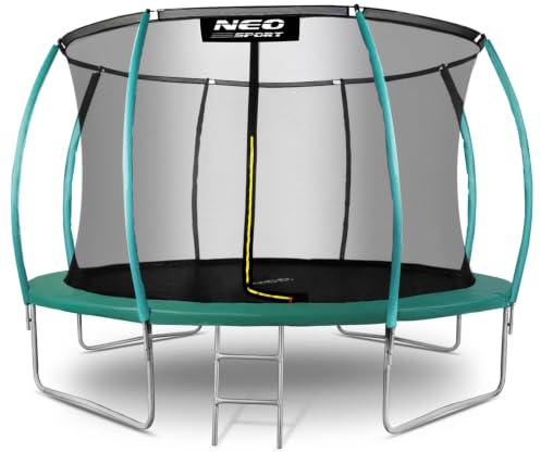 Neo Sport studsmatta, 366 cm för barn, komplett set med inre säkerhetsnät, stege fjäderskydd, hoppmatta