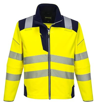 Portwest T402 PW3 Warnschutz-Softshelljacke Brusttasche mit Reißverschluss | Gelb/Marine, 4XL, EN ISO 20471, UPF 40+, 60% Baumwolle, 40% Polyester, Reflektierend Winddicht Leicht, 6% Elasthan, Langarm