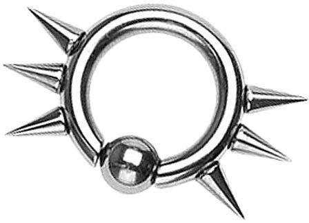 Piersando BCR Piercing Klemmring Ring Chirurgenstahl mit Stacheln Spikes Klemm Kugel Septum Nasen Brust Intimpiercing Helix Tragus 4mm x 14mm x 6mm