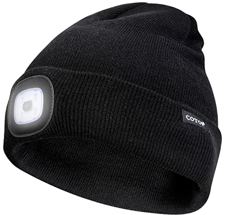 COTOP Mütze mit Licht LED Strickmütze Hut Wintermütze Warmer, Geschenke für männer oder Angler, Unisex Mützen für Joggen, Wandern im Freien, Laufen, Radfahren in der Nacht (Schwarz)