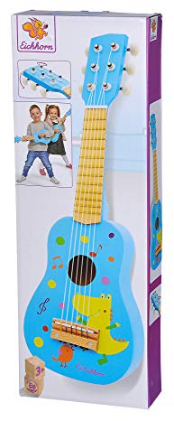 Eichhorn – Gitarre für Kinder – Blaue Kindergitarre, stimmbare Nylonsaiten, Holzspielzeug, mit Dino, Holzgitarre für Jungen und Mädchen ab 3 Jahren