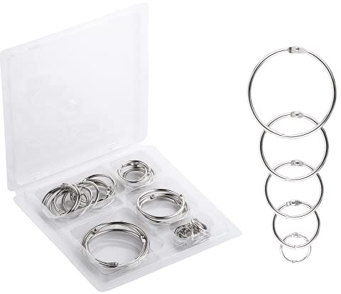 Mr. Pen- Loose Leaf Binder Book Rings, 5 Assorted Sizes (0.6, 1, 1.2, 1.5,2), 36 Pack, Metal Binder Rings for Index Cards, Keychains, School, Home, Office, Silver