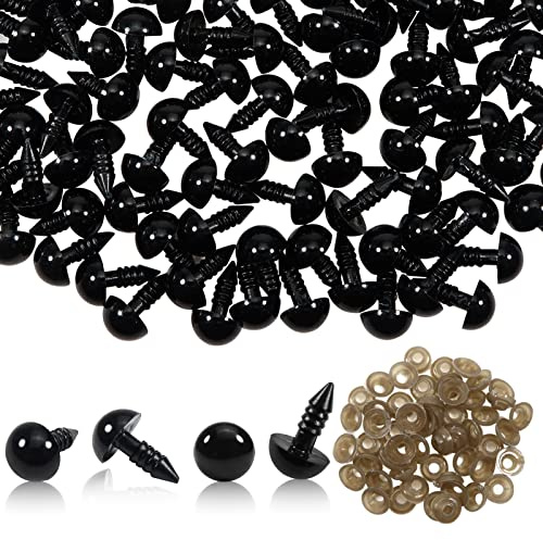 TOAOB 50 Stück Sicherheitsaugen für Häkeltiere 10 mm Schwarz Kunststoff | Knopfaugen mit Unterlegscheiben, für Amigurumi Basteln, Puppenaugen Teddyaugen für DIY Kreative Handwerk