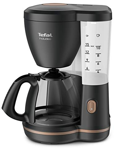Tefal Cafetière filtre, 10 à 15 tasses, 1,25 L, Porte-filtre amovible, Arrêt automatique, Ouverture automatique du couvercle, Ergonomique, Includeo, Noire, CM533811