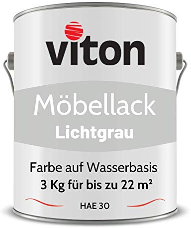 Viton Möbellack - 3 Kg (2,5 L) - Seidenmatt Hellgrau - Möbelfarbe auf Wasserbasis - RAL 7035 Lichtgrau