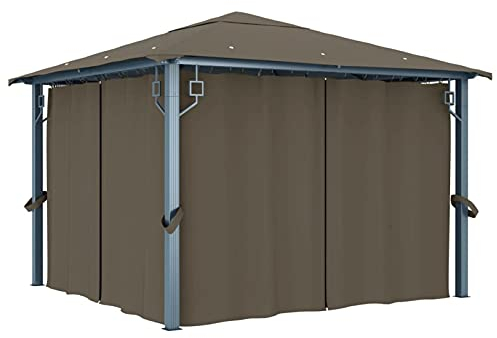 Kstyhome Pavillon mit Vorhang, Partyzelt, Gartenpavillon, Zeltgarage, Bierzelt, Weidezelt, Carport, Lagerzelt Winterfest, Garagenzelt, 300x300 cm Taupe Aluminium