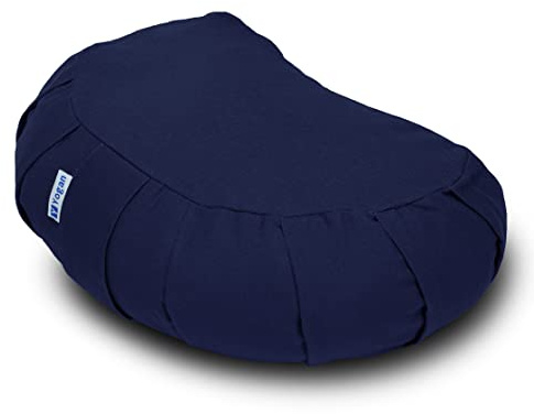 Yogan Crescent Yoga Cushion/Meditation Cushion | Natural Buckwheat Hulls Filling | Outer Cover (Could be Removed and Washed) - Made of 100% Organic Cotton (Navy Blue)
