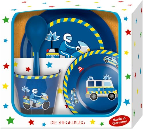 DIE SPIEGELBURG - Geschenkset Polizei (Teller, Schale, Becher, Löffel) - Wenn ich groß bin, werde ich Polizist