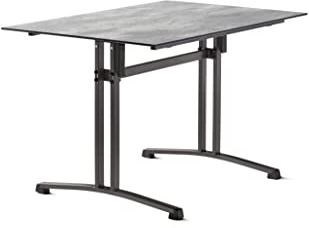 SIEGER Gastro-Tisch mit Säulenklapp-Gestell und Polytec® Platte, Gestell eisengrau, Platte Beton Hell