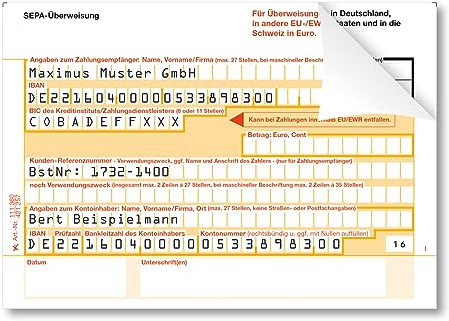 Litfax SEPA Überweisungsträger mit personalisiertem Überweisungsvordruck, 1000 Stück - DIN A6, 2-fach mit Durchschlag, Leicht zu trennen, selbstdurchschreibend - Bankneutral in Deutschland