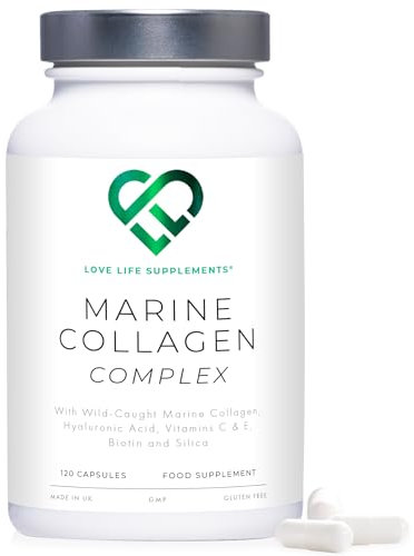 Marine Collagen Skin Boost+ with Astaxanthin & Hyaluronic Acid, 120 Capsules - 2 Month Supply, Also Cartidyss® (Type II), Vitamin C, Vitamin E, Bamboo Stem Extract, Biotin - for Skin, Hair, Nails