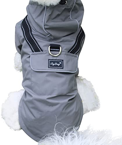 JoyDaog Premium-Regenmantel Mit Kapuze für Mittelgroße Hunde, Outdoor-Sport, Wasserdichte Regenjacke, Welpen-Regenmantel Mit Taschen, Grau, Größe L