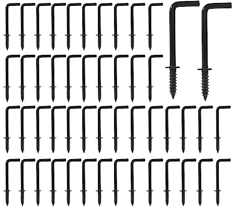 Hitefu L-förmige Schraubhaken, 3,8 cm, schwarz, selbstschneidender Karbonstahl, 7 Formen, rechtwinkliger Haken, 50 Stück