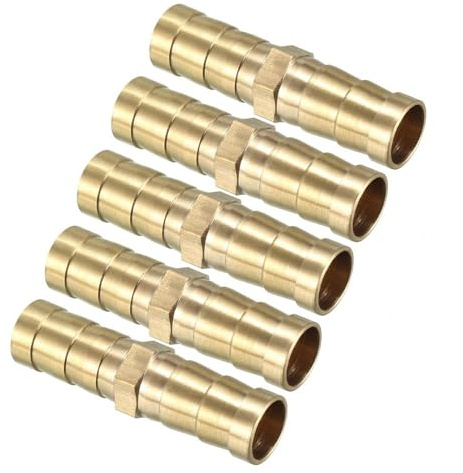 TOP-VIGOR 5 Stück 10 mm Messing-Schlauchverschraubung, gerader Verbindungsstück, gerader Widerhaken, Schlauchverschraubung für Luft, Gas, Wasser, Kraftstoff