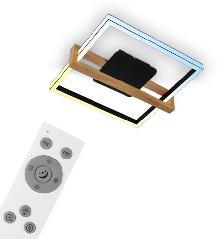 BRILONER – Dimmbare LED Deckenlampe CCT, Fernbedienung, Nachtlicht und Timer, LED Deckenleuchte, LED Lampe, Wohnzimmerlampe, Schlafzimmerlampe, Küchenlampe mit Holz
