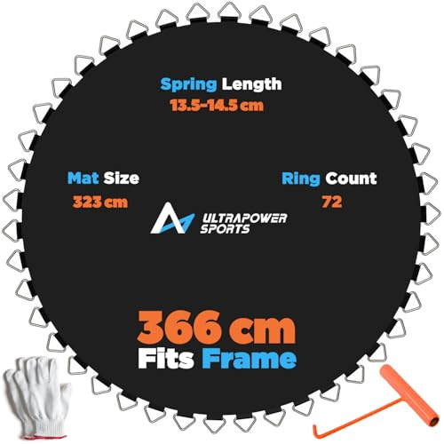 Trampolin Sprungtuch Ø 366 cm Sprungtuch Trampolin Ø 366 cm Sprungmatte Trampolinzubehör Ersatz 72 Ösen 8-Fach Vernäht UV-beständig 13,5-14,5 cm Feder Sprungmatte Ersatz Garten Sprungmatte Ersatzteil