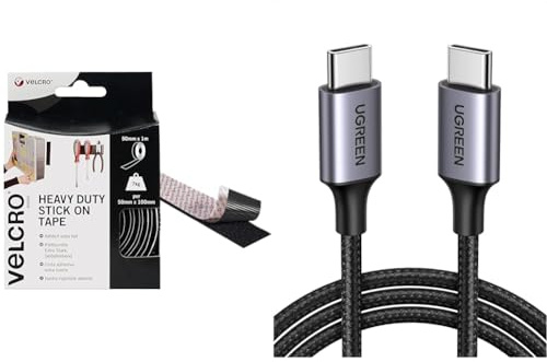 Velcro Brand Heavy Duty Stick On Tape Cut-to-Length Industrial Extra Strong & UGREEN USB C to USB C Charger Cable 60W USB C Cable Fast Charge Type C to C Data Lead