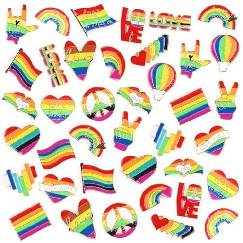 SANNIX 60 Stück Pride-Anstecker, Regenbogen-, LGBT- und Gay-Pride-Herzflaggen, Broschennadeln für Kleidung, Taschen, Hüte, Accessoires, 20 Stile