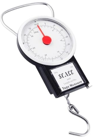 Aibulo Portable Manual Luggage Scale with Built-in Tape Measure – Handheld Suitcase Weighing Scales for Travel, Accurate Up to 32KG – Compact Baggage Weight Checker for Airline, Fishing & Home Use