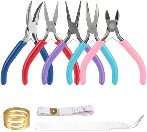 5 pinze per la creazione di gioielli, tronchesi/naso tondo/conico/curvo/naso piatto per le riparazioni di gioielli